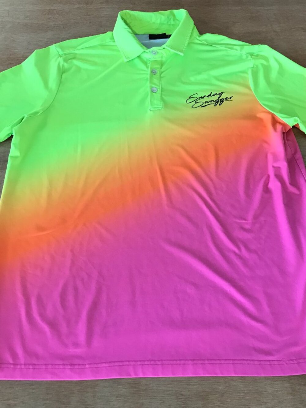 Sunday Swagger Performance Polo Shirt Men L Yellow Colorful Abstract Athleisure